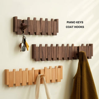 Piano Coat Rack Wall Mounted With Hooks And Solid Wood Construction | Perry