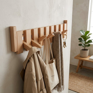Piano Coat Rack Wall Mounted With Hooks And Solid Wood Construction | Perry