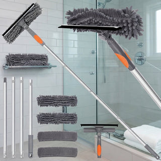 2 In 1 Telescopic Window Cleaner With Rotating Squeegee And 4 Replacement Pads | Woodward