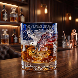Whiskey Tumbler with Rotating Eagle Design - white blue