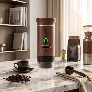 Espresso Coffee Maker with Wireless Portable Design - dark wood