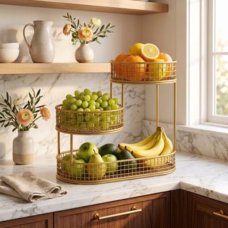 Multi-Tier Fruit Storage Basket In Stainless Steel - gold