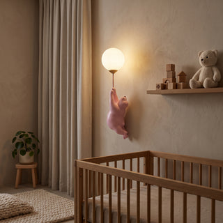 Cartoon polar bear LED wall light with Nordic style - pink