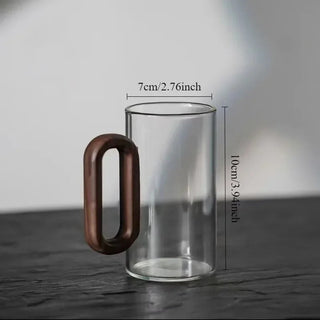 Drinking Cup With Glass Body And Wooden Handle
