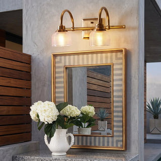Vintage dome LED wall light with glass shade - antique brass