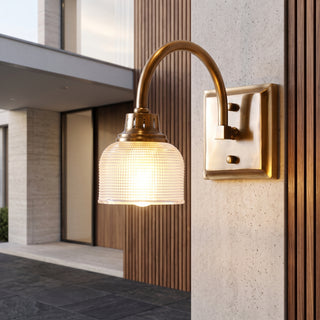 Vintage dome LED wall light with glass shade - antique brass