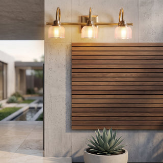Vintage dome LED wall light with glass shade - antique brass