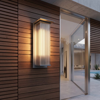 Modern ribbed glass outdoor LED wall light