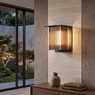 Modern ribbed glass outdoor LED wall light