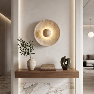 Wabi sabi travertine LED decorative wall sconce - wood