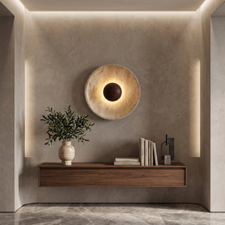 Wabi sabi travertine LED decorative wall sconce - walnut