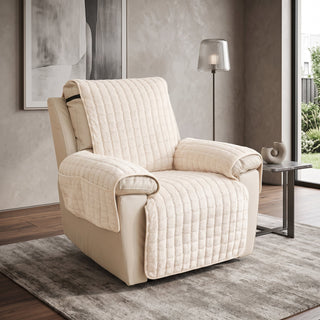 Armchair Cover with Quilted Pockets for Storage - sand