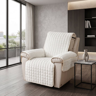 Armchair Cover with Quilted Pockets for Storage - ivory