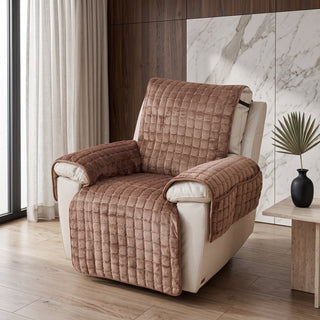 Armchair Cover with Quilted Pockets for Storage - mocha