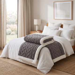 Sherpa Throw Blanket with Reversible Quilted Design - charcoal