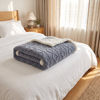Sherpa Throw Blanket with Reversible Quilted Design - blueberry blue