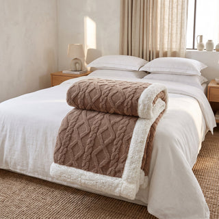 Sherpa Throw Blanket with Reversible Quilted Design - espresso