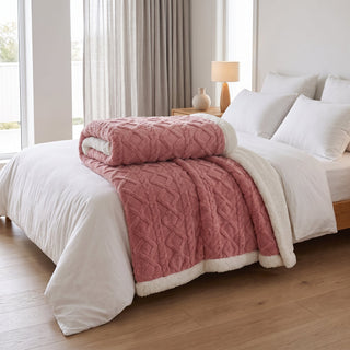 Sherpa Throw Blanket with Reversible Quilted Design - candy pink
