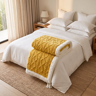 Sherpa Throw Blanket with Reversible Quilted Design - golden sun