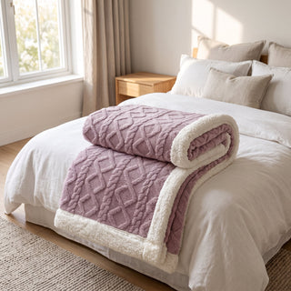 Sherpa Throw Blanket with Reversible Quilted Design - passion purple