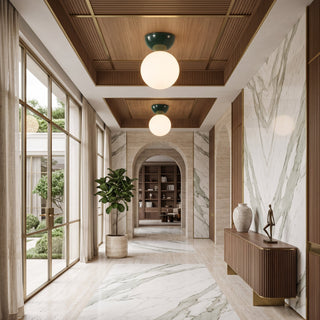 Semi Flush Ceiling Light With Vintage Glass Globe - green
