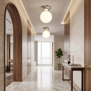 Semi Flush Ceiling Light With Vintage Glass Globe - chrome