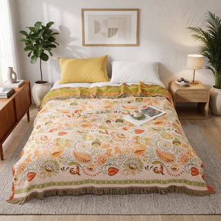 Throw Blanket With Boho Floral Pattern - false sun