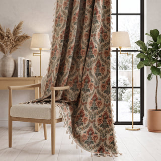 Window Curtain Panel With Botanical Floral Print - autumn flowers