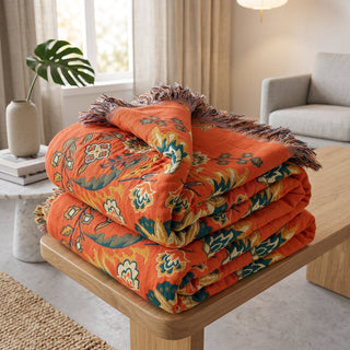 Throw Blanket with Reversible Floral Pattern