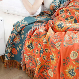 Throw Blanket with Reversible Floral Pattern