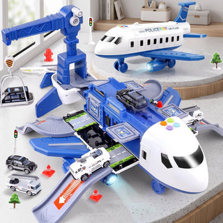 Kids Folding Airplane Playset with Airport Track - blue