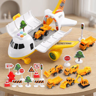 Kids Folding Airplane Playset with Airport Track - yellow