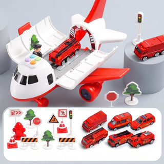Kids Folding Airplane Playset with Airport Track - red