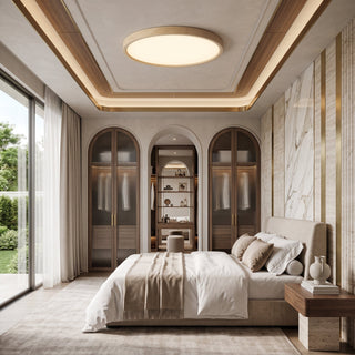 Flush Mount Ceiling Light With Round Wood Grain LED - warm white