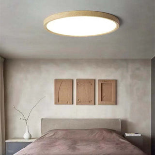 Flush Mount Ceiling Light With Round Wood Grain LED