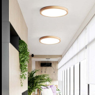 Flush Mount Ceiling Light With Round Wood Grain LED