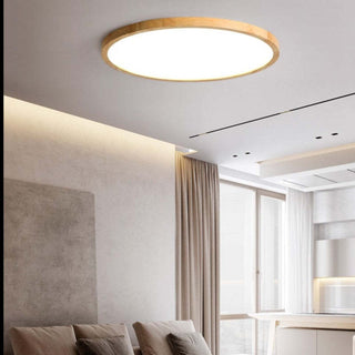 Flush Mount Ceiling Light With Round Wood Grain LED