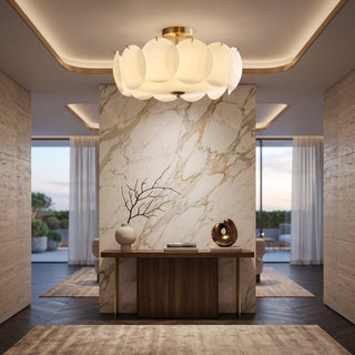 Flush Mount Ceiling Light Fixture With Scalloped Glass