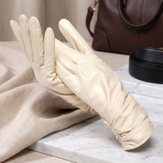 Women's Leather Winter Driving Gloves - beige