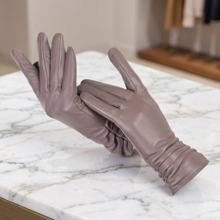 Women's Leather Winter Driving Gloves - light brown