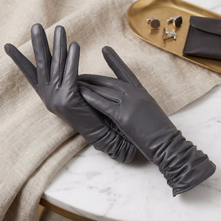 Women's Leather Winter Driving Gloves - dark gray