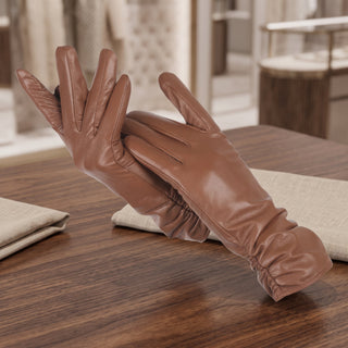 Women's Leather Winter Driving Gloves - khaki