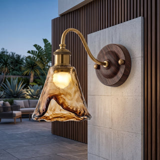 Wall Sconce Light Fixture With Vintage Scalloped Glass - amber
