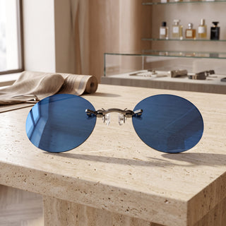Sunglasses Round Rimless Clip On UV400 Lenses - blue