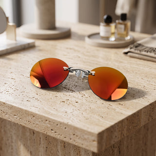 Sunglasses Round Rimless Clip On UV400 Lenses - red