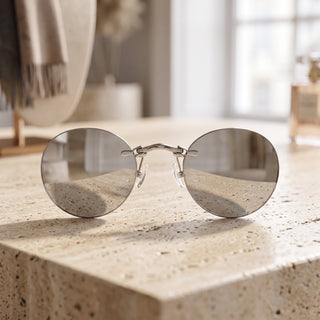Sunglasses Round Rimless Clip On UV400 Lenses - silver