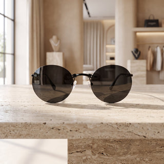 Sunglasses Round Rimless Clip On UV400 Lenses - black
