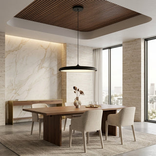 Pendant Light with Round Metal UFO Shape - black