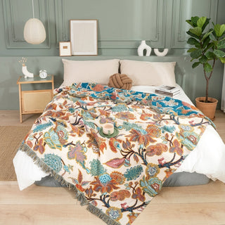 Decorative Throw Blanket with Floral Pattern and Fringe