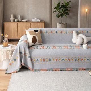 Sofa Cover with Boho Jacquard Pattern Non-Slip - gray